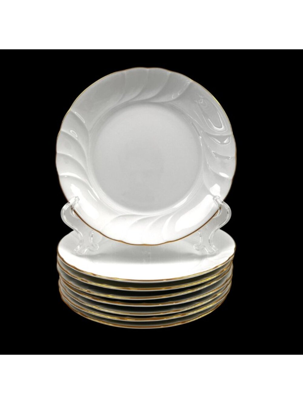 Mikasa Fine China 8 Wedding Band Gold L9709 Salad Plates Swirl 8.25" Japan White
